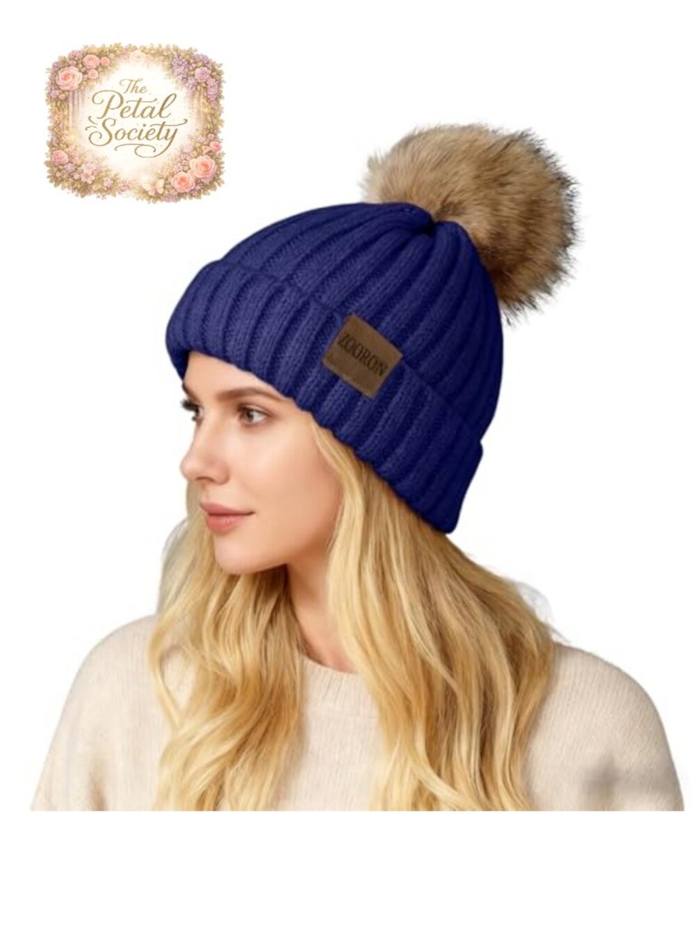 Winter Knit Beanie Hat Faux Fur Pom Warm Skull Cap for Women One Size
